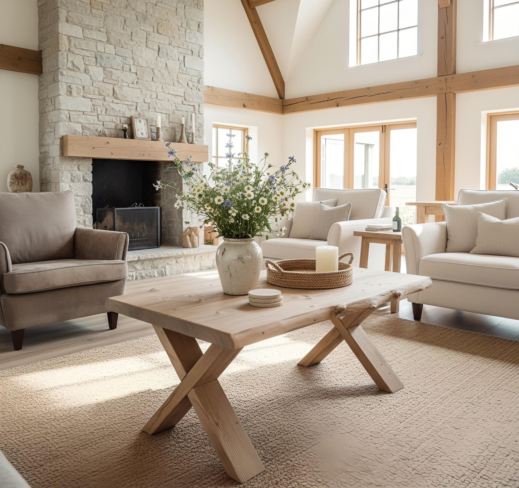 Maya Live Edge Chunky Coffee Table X Cross Legs