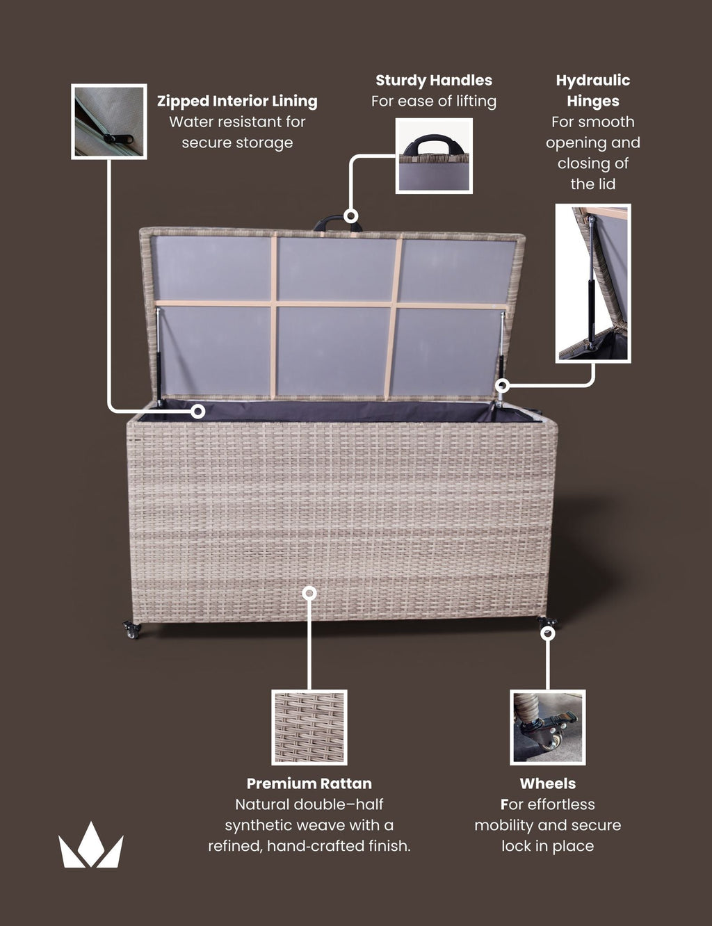 Natural Weave 645L KD Cushion Storage Box