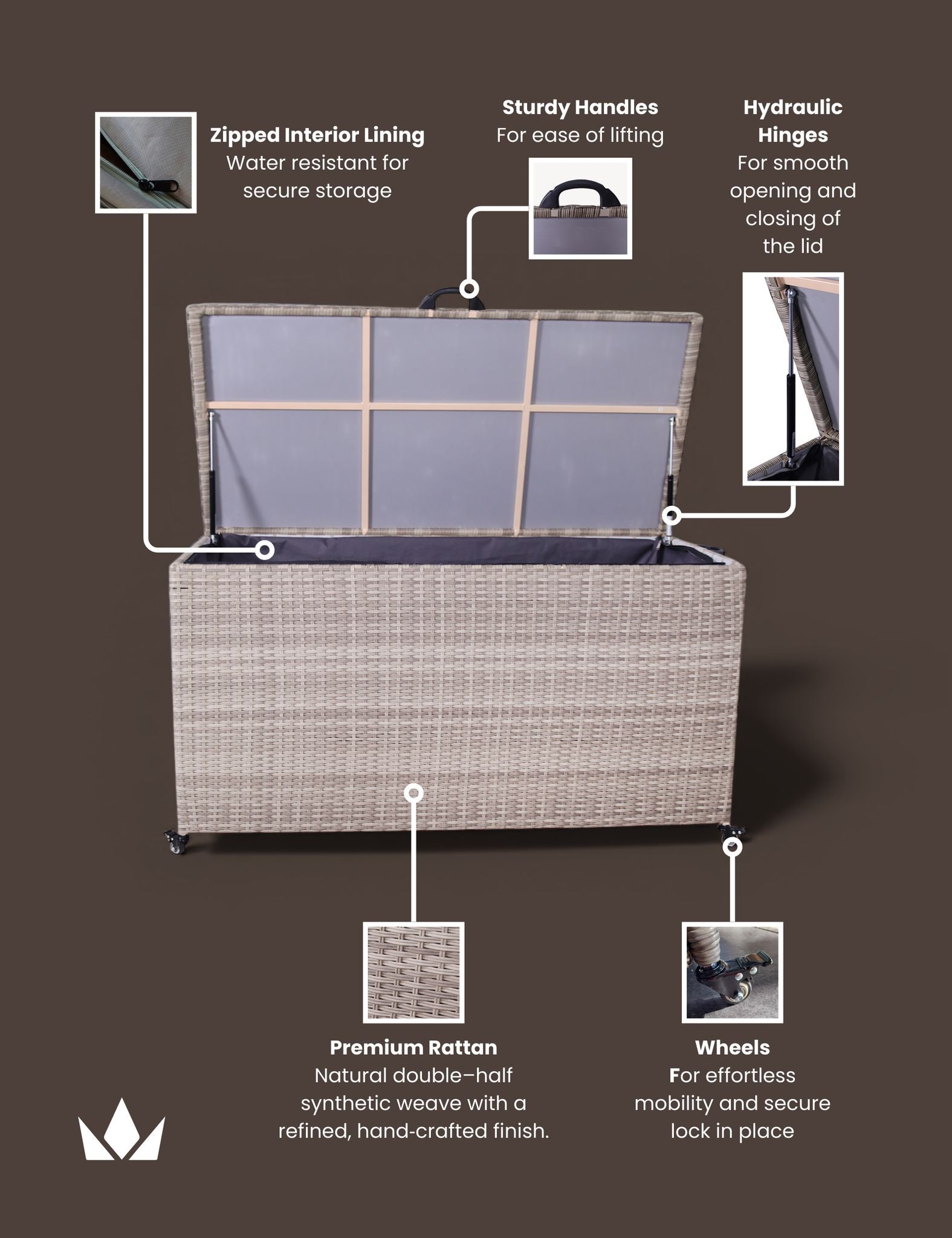 Natural Weave 645L KD Cushion Storage Box