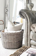 Wovenhill Oval Grey Wash Log Basket with Wooden Handles