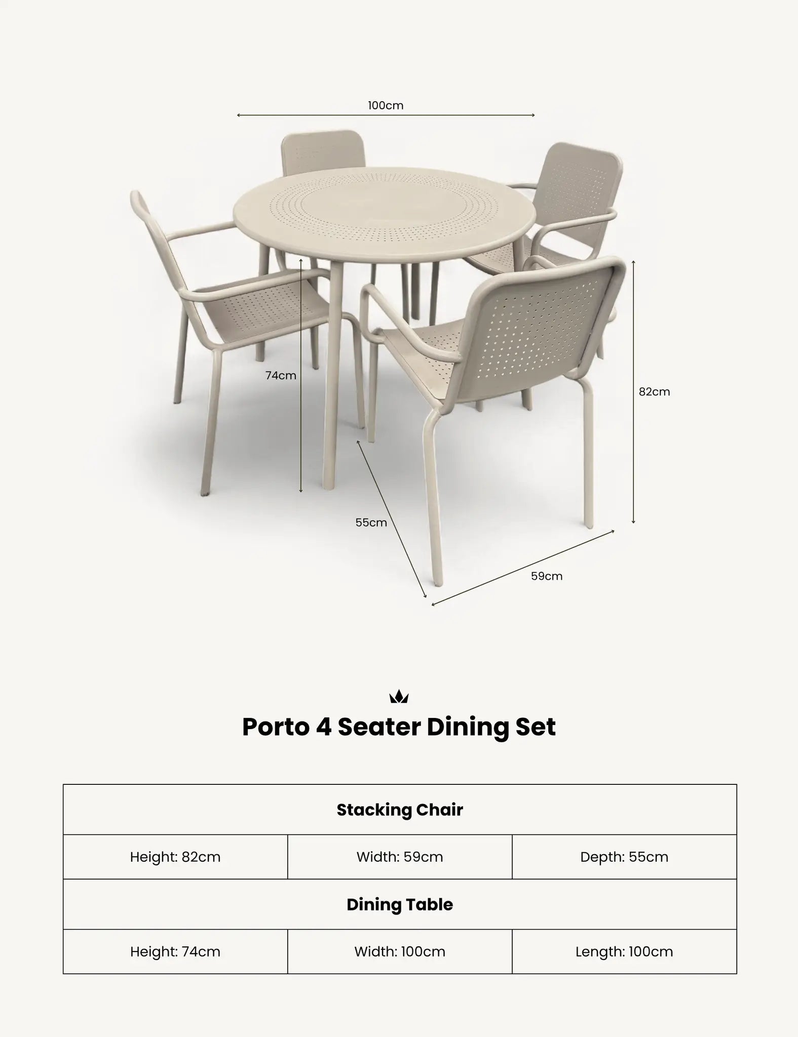 Porto 4 Seater Round Dining Set in Champagne