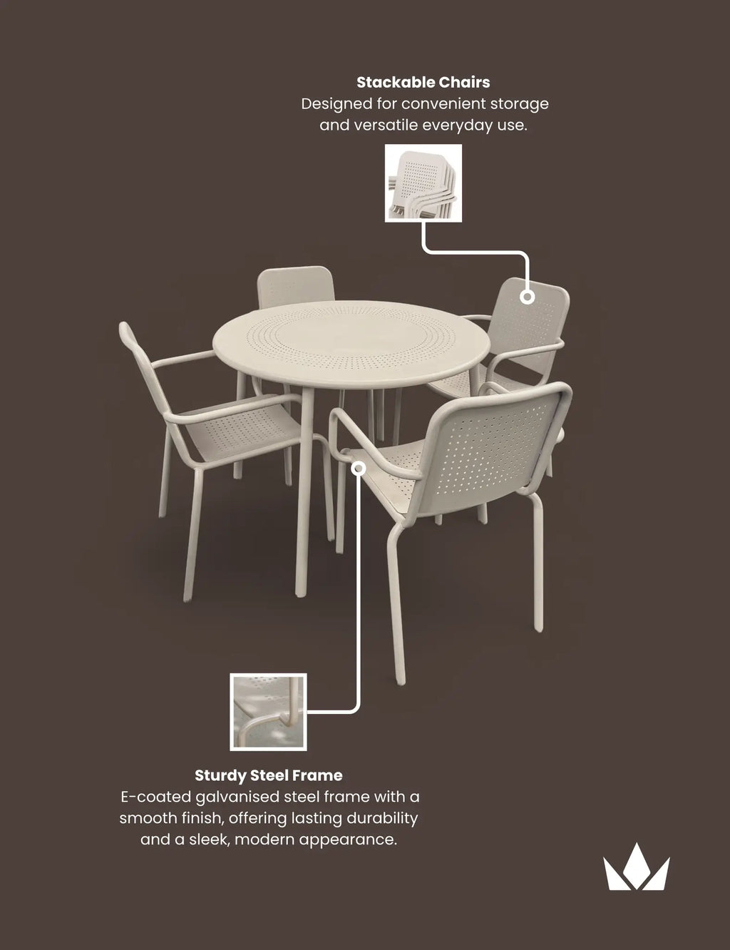 Porto 4 Seater Round Dining Set in Champagne