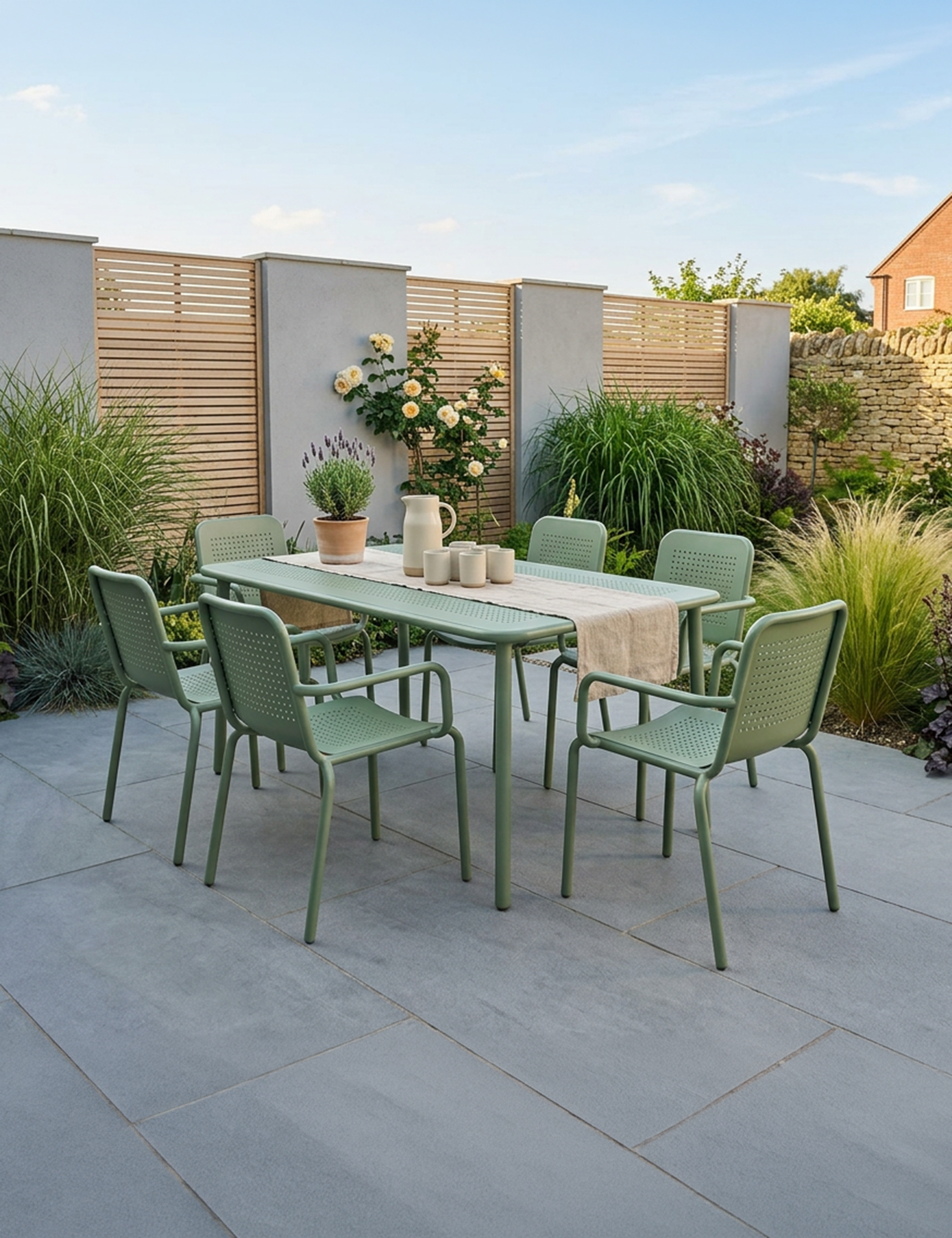 Porto 6 Seater Rectangular Dining Set in Olive