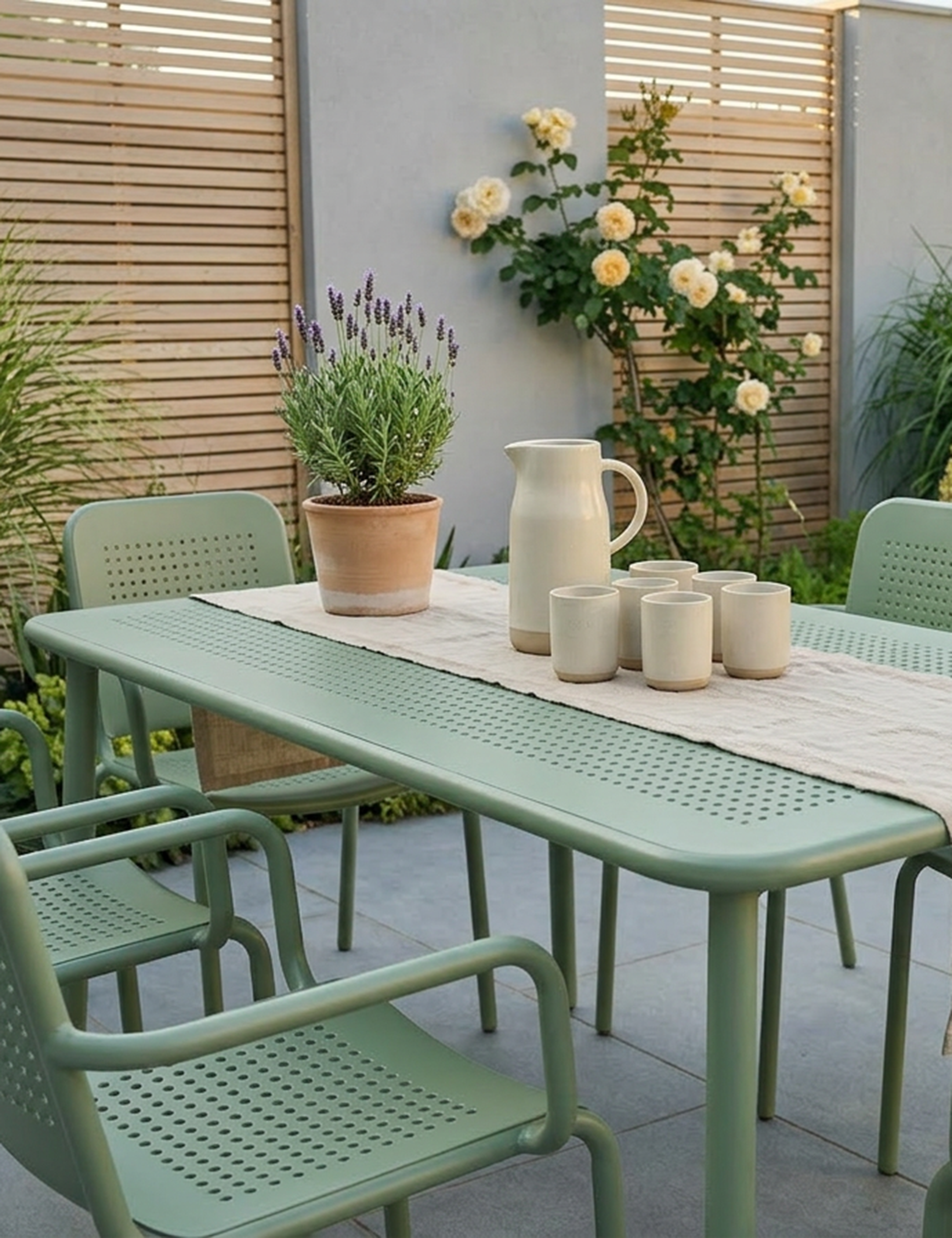 Porto 6 Seater Rectangular Dining Set in Olive