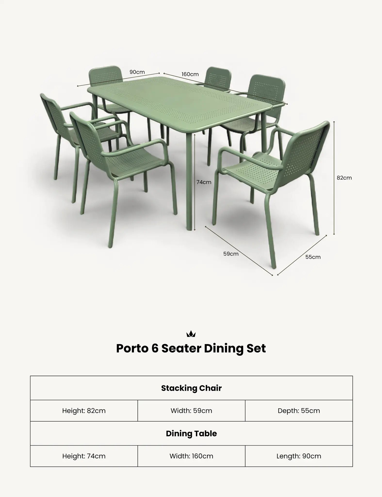 Porto 6 Seater Rectangular Dining Set in Olive