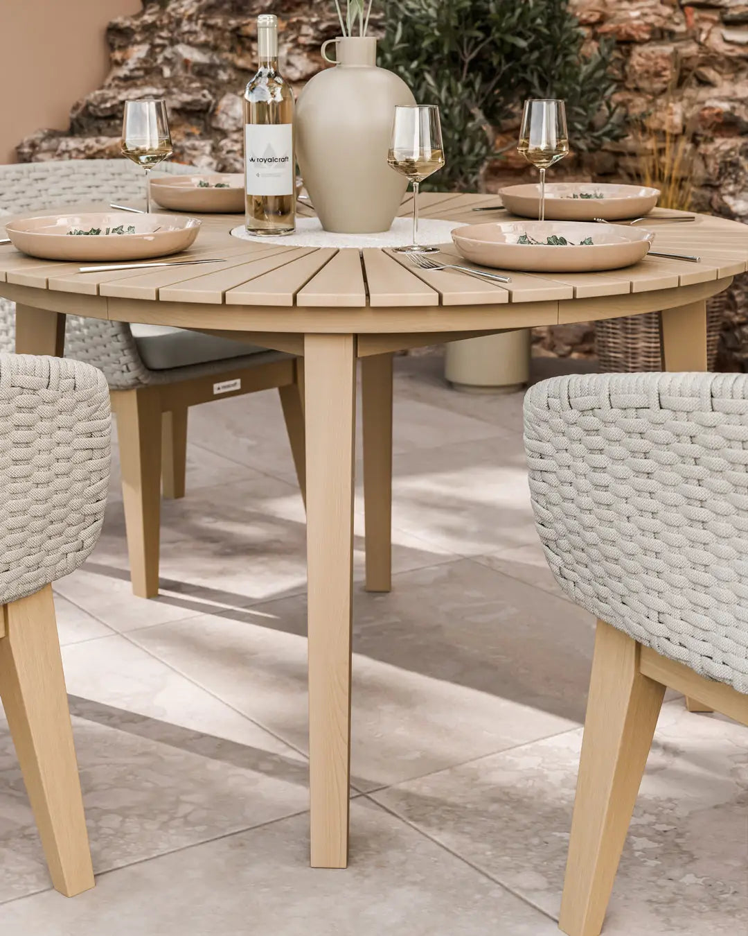 Roma 4 Seater Round Sunray with Terrazzo Insert Dining Set with Eden Dusk Chairs