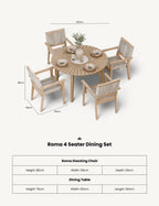 Roma 4 Seater Round Sunray with Terrazzo Insert Dining Set with Roma Rope Stacking Chairs