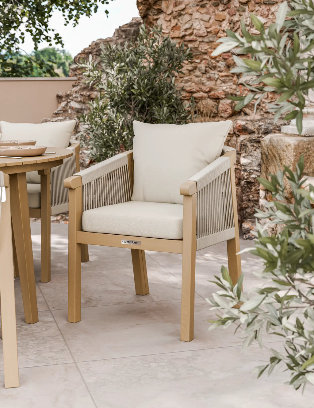Roma 6 Seater Round Sunray with Terrazzo Insert Dining Set with Roma Dining Chairs