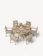 Roma 6 Seater Round Sunray with Terrazzo Insert Dining Set with Roma Rope Stacking Chairs