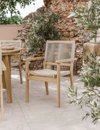 Roma 6 Seater Round Sunray with Terrazzo Insert Dining Set with Roma Rope Stacking Chairs