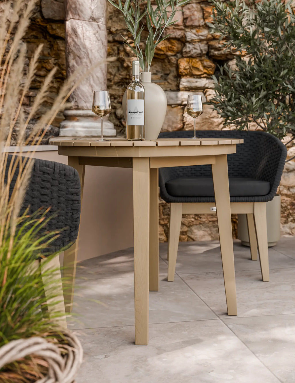 Roma 2 Seater Round Sunray Bistro Set with Eden Night Dining Chairs