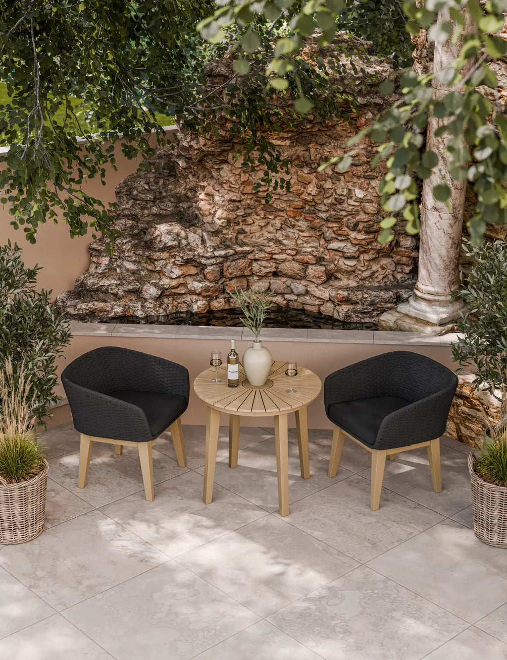 Roma 2 Seater Round Sunray Bistro Set with Eden Night Dining Chairs