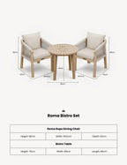 Roma 2 Seater Round Sunray Bistro Set with Roma Dining Chairs