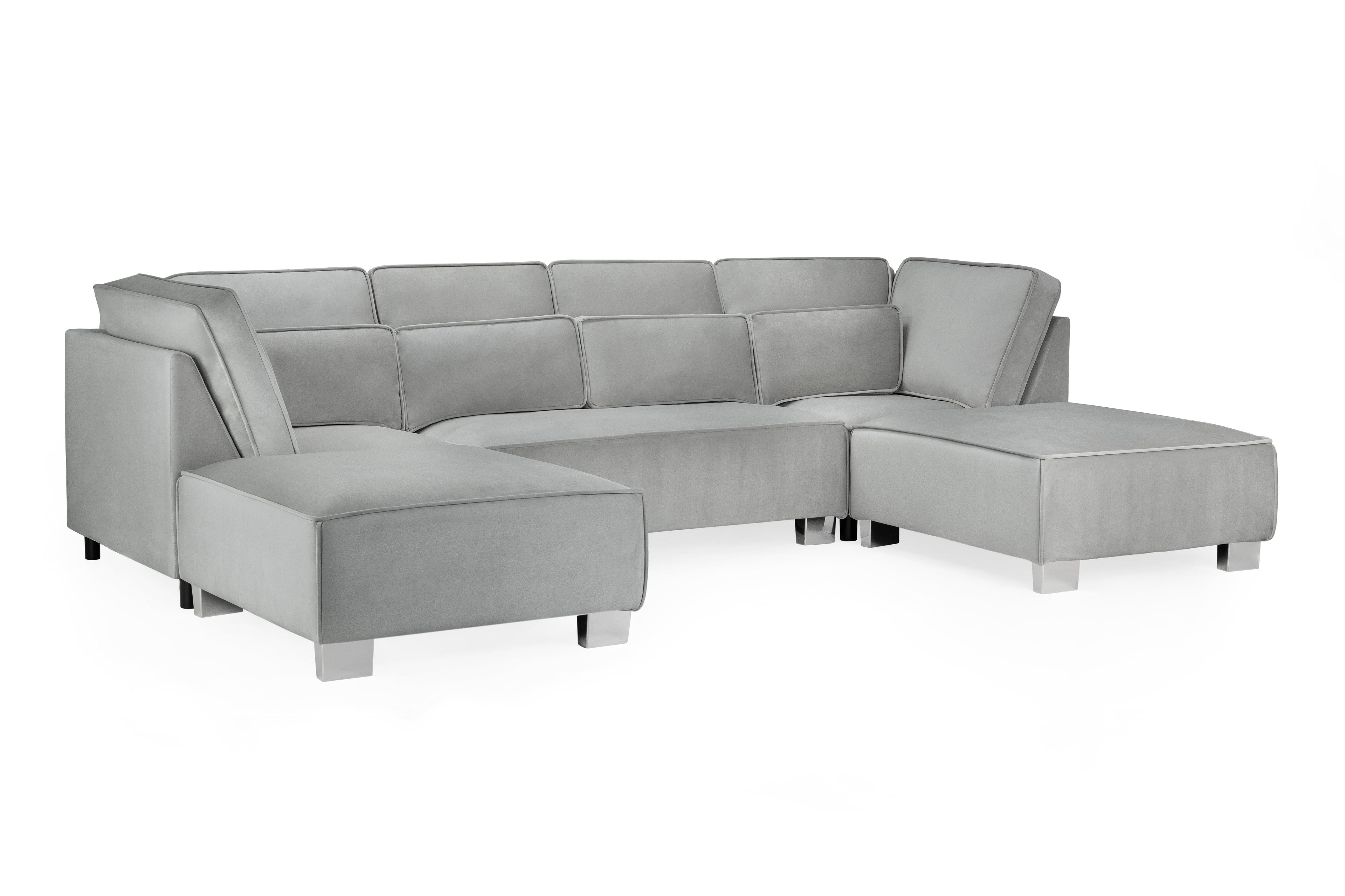 Luxurious Sloane Grey U-Shape Corner Sofa: Deep Seating, Solid Frame Comfort