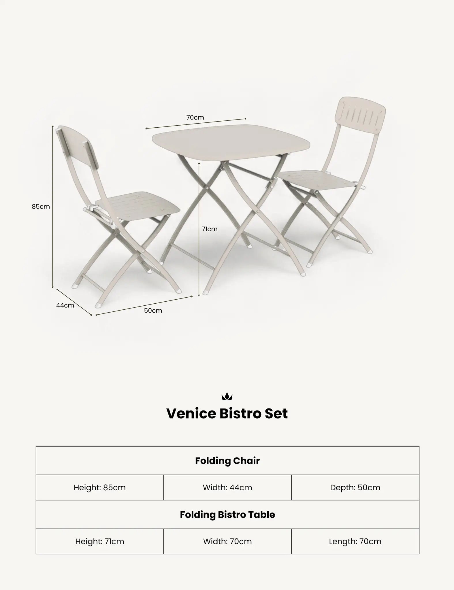 Venice 2 Seater Folding Bistro Set in Champagne