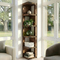 Valora Solid Wood Corner Bookshelf In Walnut Colour – Natural Finish Open Bookcase, Rustic Scandinavian Design