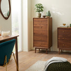 Wright Walnut Tallboy Chest of 5 Drawers