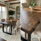 Live / Waney Walnut Colour Edge Dining Table With Metal Legs