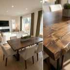 Live / Waney Walnut Colour Edge Dining Table With Metal Legs