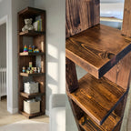 Valora Solid Wood Corner Bookshelf In Walnut Colour – Natural Finish Open Bookcase, Rustic Scandinavian Design