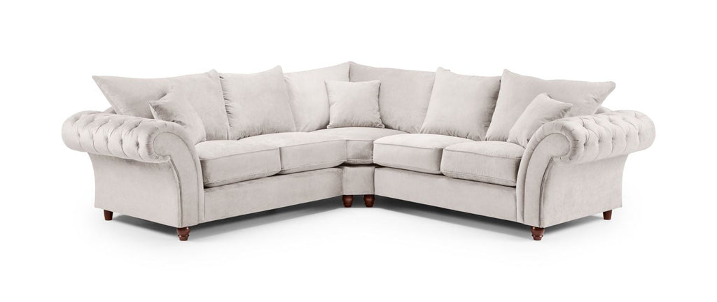 Windsor Stone Large Corner Fullback Sofa with Button-Tufted Scroll Arms