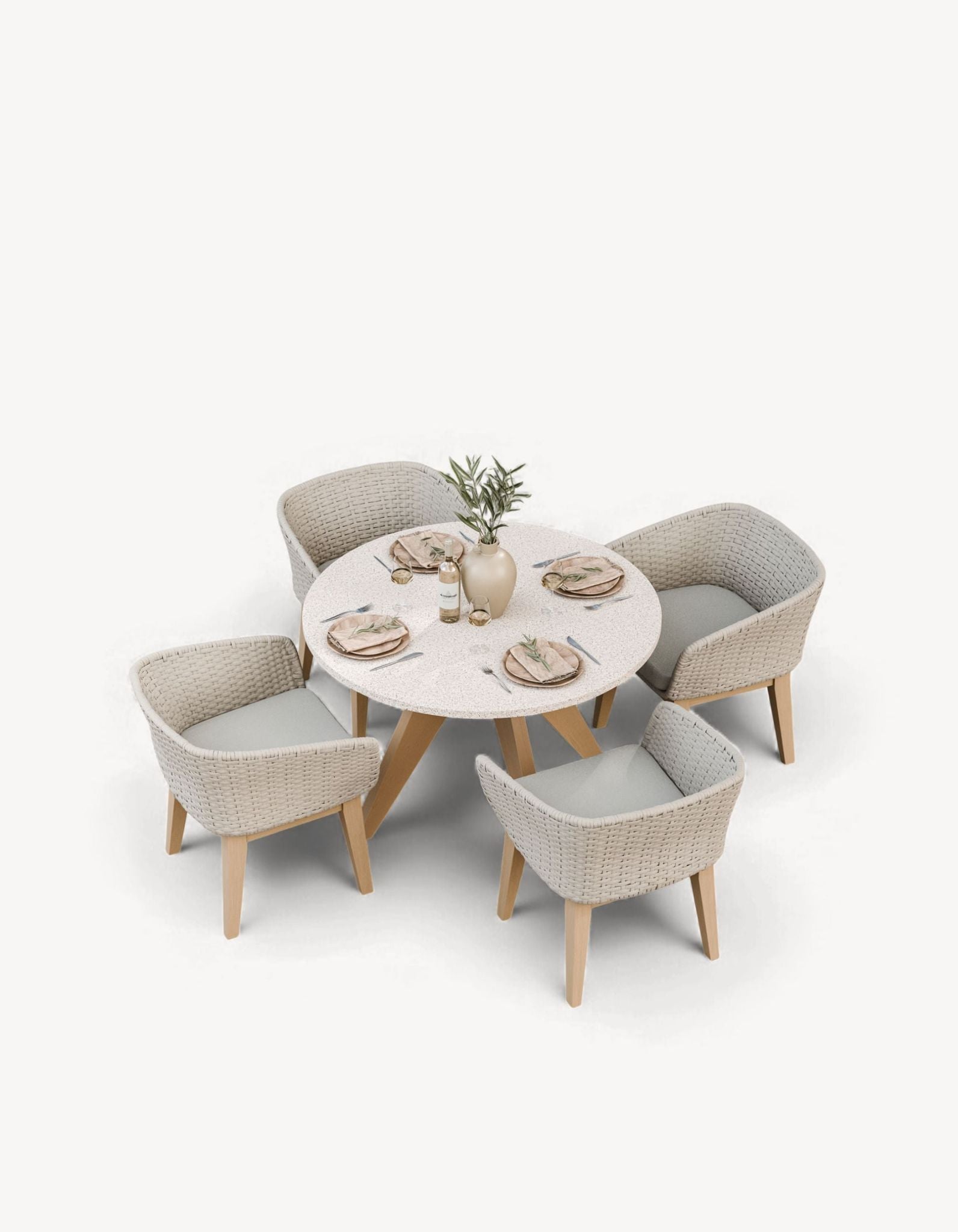 Astral 4 Seater Round Terrazzo Concrete Dining Set with Eden Dusk Dining Chairs