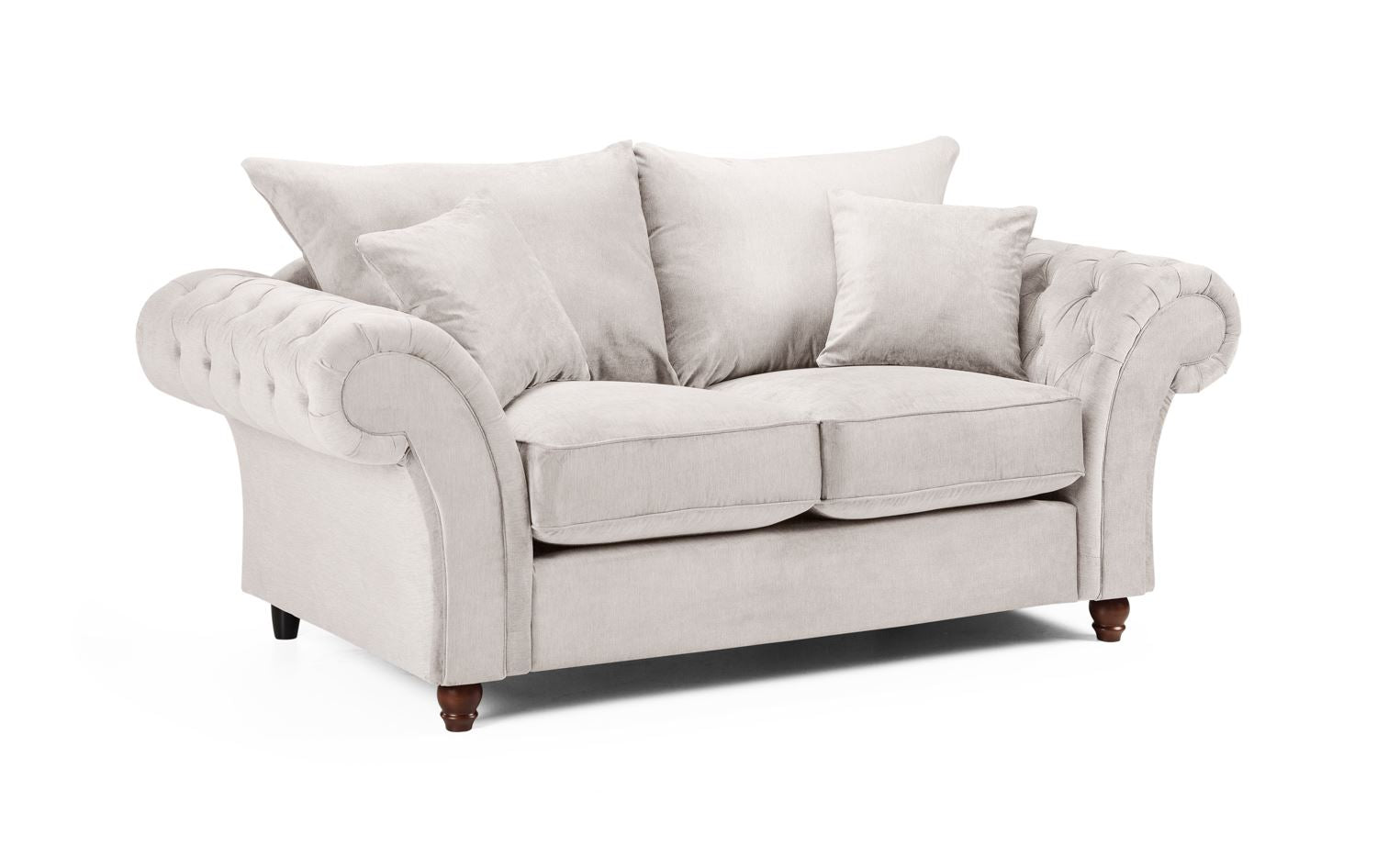 Windsor Fullback Grey Two-Seater Sofa: Button-Tufted Scroll Arms, Solid Wood Frame