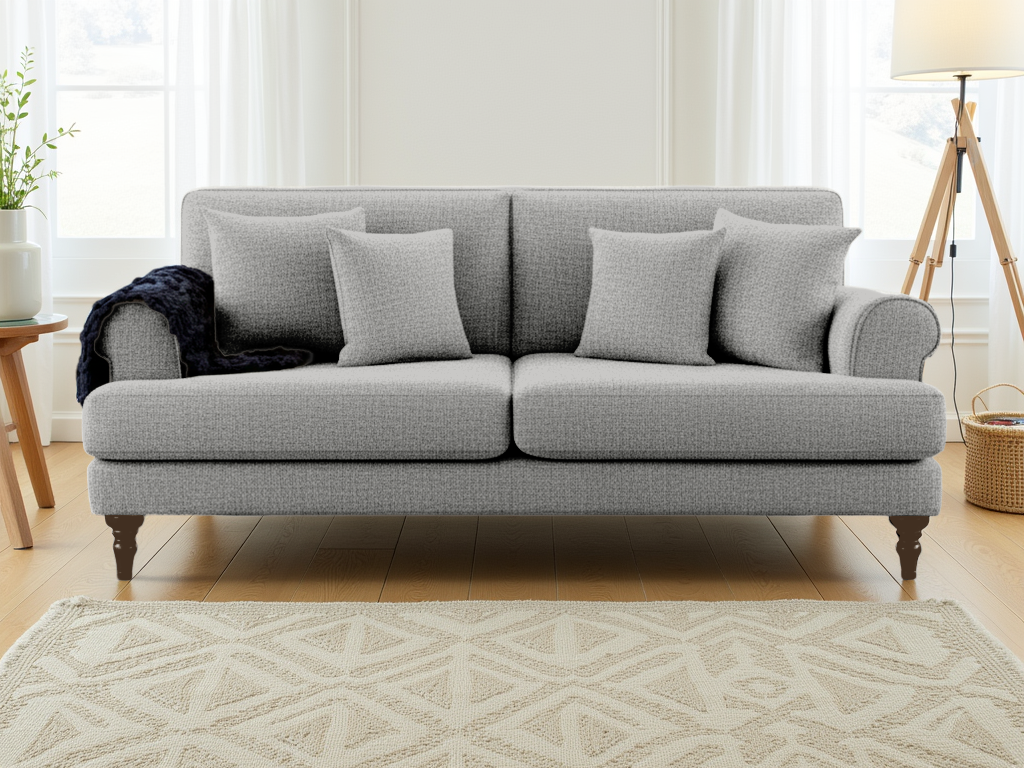 Legacy  3 Seater Sofa: Anti-Slip Cushions, Scrolled Arms, Turned Feet