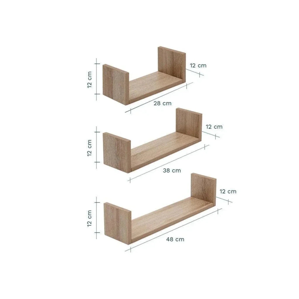Tutti Bambini Modena Set of Three U-Shaped Wall Shelves  -  Oak