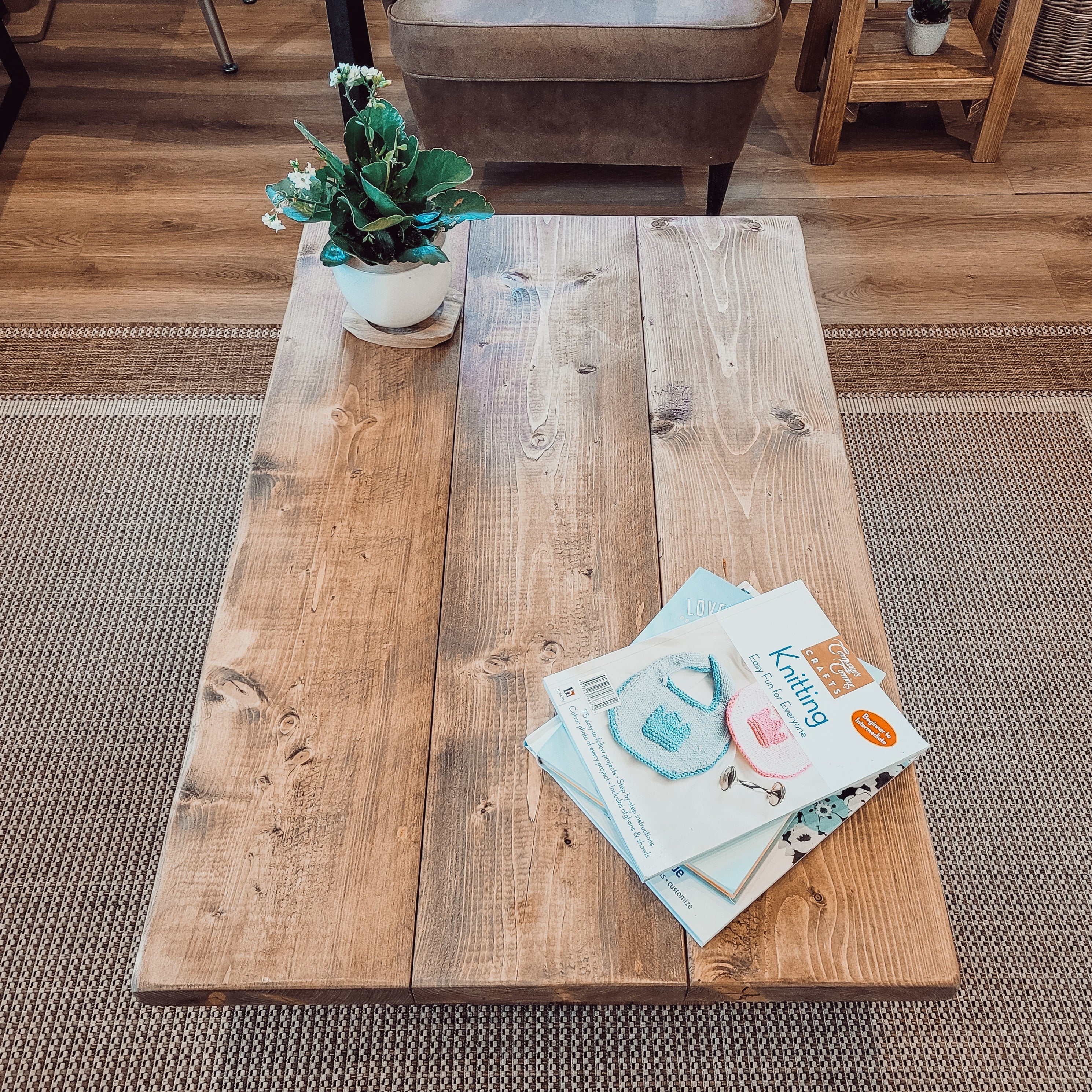 DIAN Rustic Wooden Coffee Table With Angled Legs