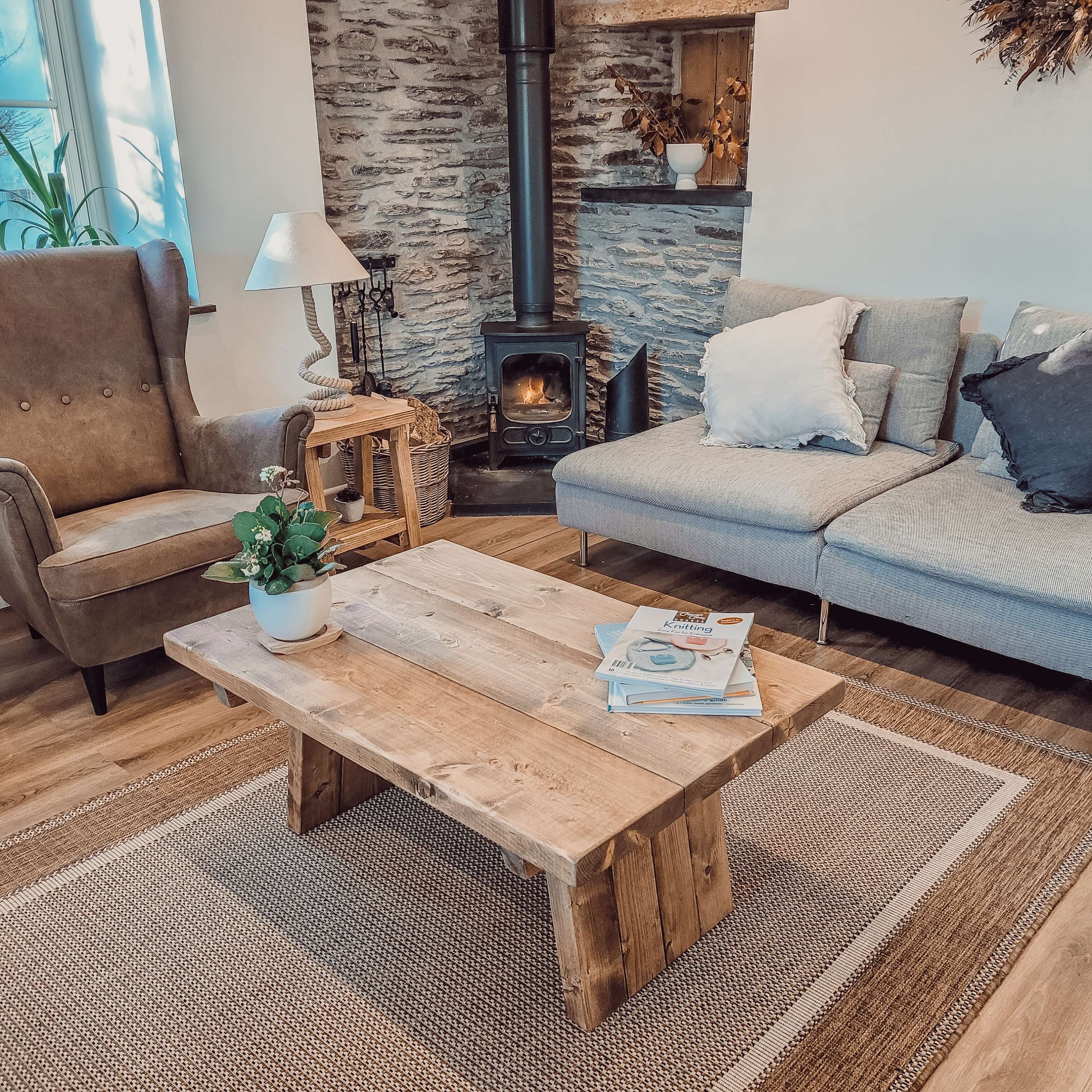 DIAN Rustic Wooden Coffee Table With Angled Legs