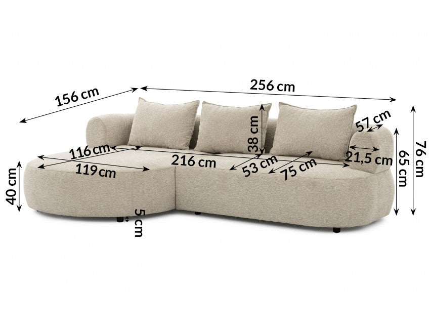 Ferro Beige Right Hand Corner Sofa: Modern Curved Design, Plush Fabric Comfort