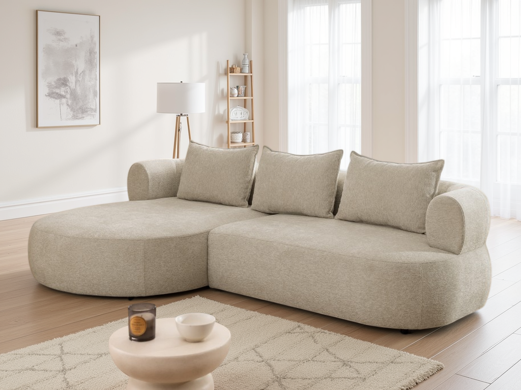 Luxurious Ferro Beige Left-Hand Corner Sofa - Plush Comfort, Modern Design