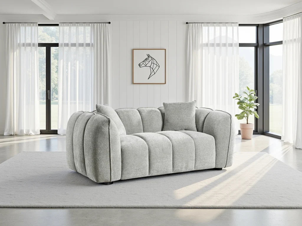 Stylish 2-Seater Velvet Sofa: Channel Tufted Design, Deep Seating