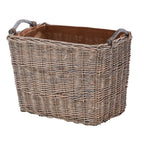 Wovenhill Grey Wash Rectangular Log Basket with Wooden Handles