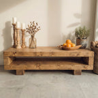 VIOT Low Solid Wood Chunky TV Unit Dark Oak Colour