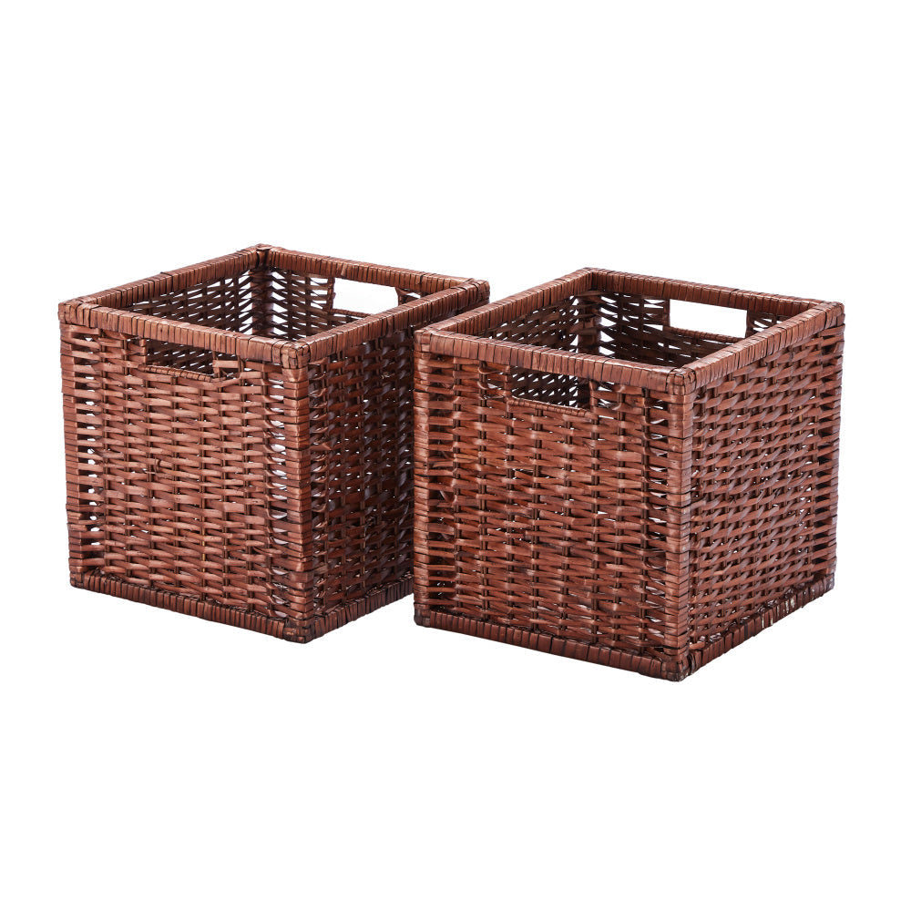 Set of 2 Square Willow Storage Baskets – Bronzed Brown or Grey
